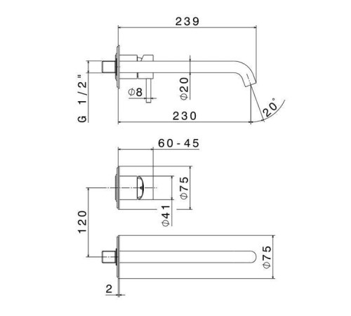 Смеситель для раковины Newform X-STEEL 316 встраиваемый наружная часть излив 239 мм Inox 69630EX.50.050