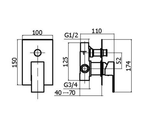 Смеситель для душа встраиваемый Plumberia Selection TAG на 2 выхода черный матовый INT0036NO/TG1001NO