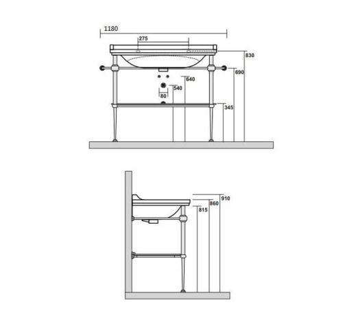 Консоль напольная с раковиной Kerasan Waldorf 100х55 см на 1 отв. бронза 4142K1bi/cr / 9196K3br / 811393br