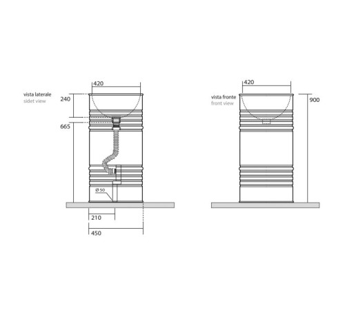 Раковина напольная Kerasan Artwork Barrel 45x90 см слив в пол с сифоном без отверстия белый 4742K01