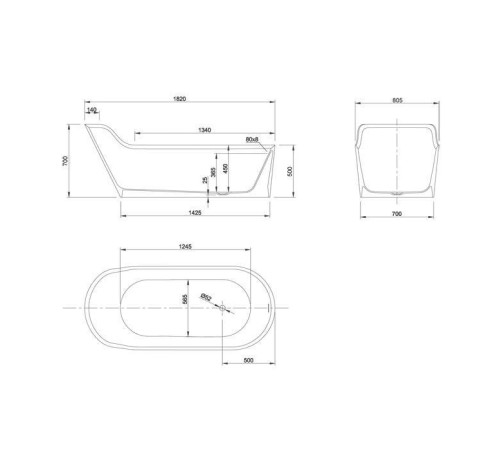 Ванна отдельностоящая Knief Pearl 182х81х70/50 см белый матовый 0600-050-01