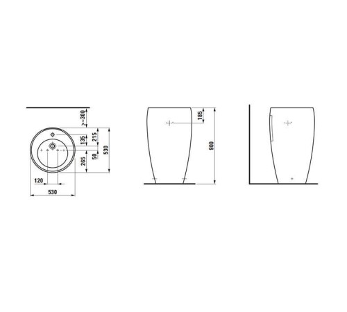 Раковина напольная Laufen Il Bagno Alessi One 53х53х90 см 1 отверстие LLC белый 8.1197.2.400.104.1