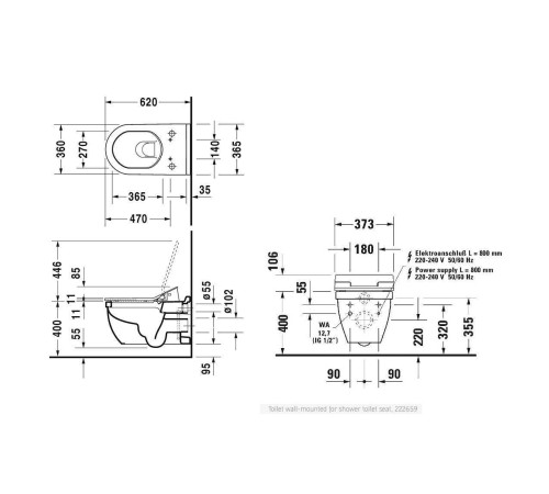 Унитаз подвесной Duravit Starck 3 62x37 см с крышкой-биде SensoWash Classic 2226590000/613000012004300