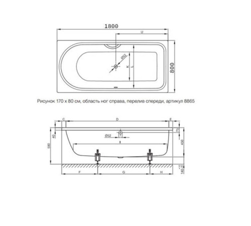 Ванна Bette Ocean 180х80х45 см BetteGlasur Plus белая 8857-000 PLUS