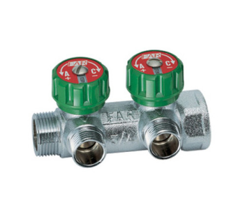 Коллектор латунный хромированный FAR 3/4 ВР-НР 2 отвода 1/2 HP EU плоское уплотнение FK38213412UN