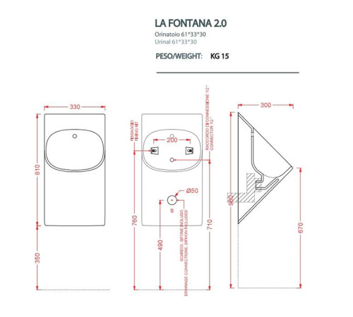 Писсуар подвесной Artceram La Fontana 2.0 33х31х62 см белый LFO002 01 34