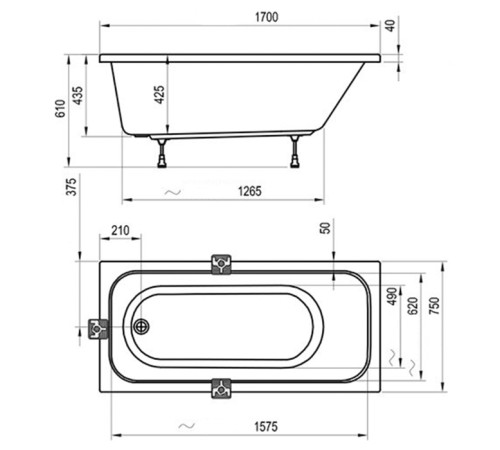 Ванна Ravak Chrome 170х75 см встраиваемая белая C741000000