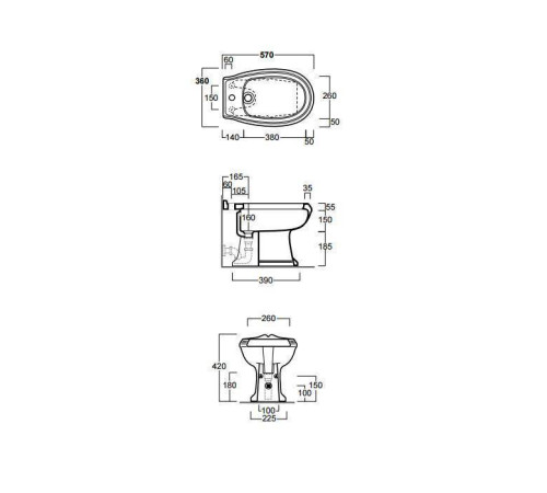 Биде напольное SIMAS Arcade 36х57 см 1 отверстие под смеситель белый AR823bi*1