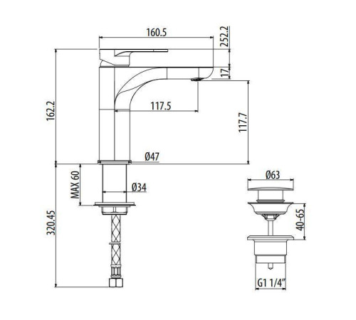Смеситель для раковины Gattoni H2Omix7000 с донным клапаном излив 117.5 мм черный матовый 7004570NO