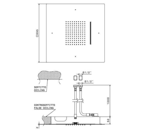 Верхний душ Newform Head Showers 40х40 см квадратный потолочный 2 режима хром 685.21.018