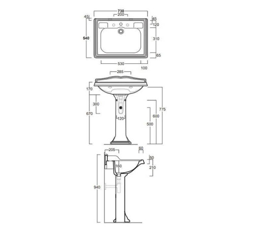 Раковина Simas Arcade 73х54 см 1 отверстие с пьедесталом белая AR834bi/AR805bi