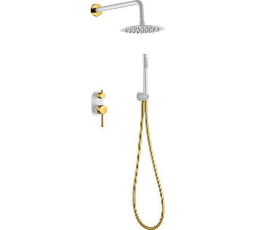 Душевой комплект Boheme Uno смеситель встраиваемый с верхним и ручным душем white/gold 464-WG
