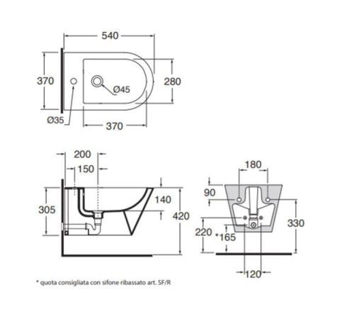 Биде подвесное Azzurra Forma 54x37x30.5 см 1 отв. FMBKS000000MBI