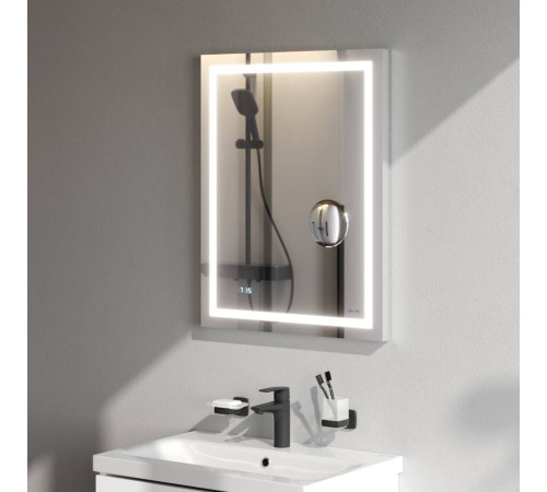 Зеркало настенное AM.PM Gem с LED-подсветкой часами и косметическим зеркалом 55 см M91AMOX0553WG