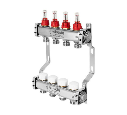 Комплект коллекторов Hoobs из нержавеющей стали с расходомерами 1 x 3/4 4 выхода HB-INCRK-804504