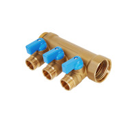 Коллектор латунный Hoobs 3/4х3х1/2 EK с шаровыми кранами 3 выхода синие ручки HB-6200R6H0504B3A