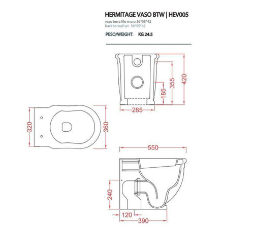 Унитаз пристенный Artceram Hermitage 36х55 см выпуск в стену белый HEV005 01 00