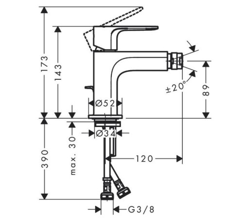 Смеситель для биде Hansgrohe Rebris S с донным клапаном черный матовый 72211670