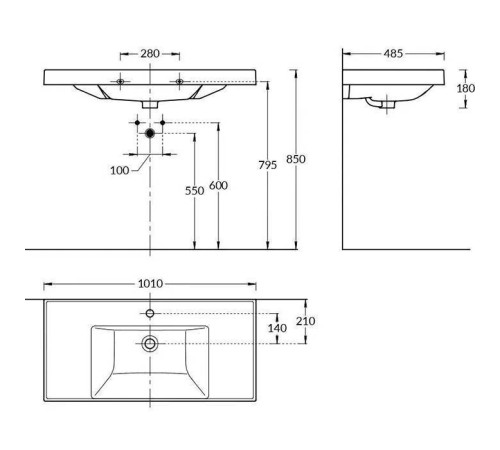 Раковина подвесная Kerama Marazzi Cubo 101х48.5 см белый глянцевый CU.wb.100