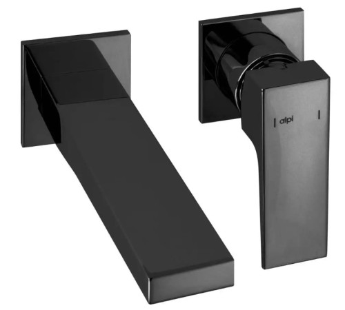 Смеситель для раковины Alpi Una18 настенный на 2 отверстия излив 200 мм matt black UN19876NE/20