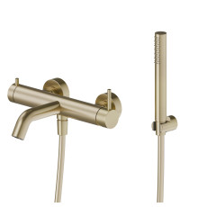 Смеситель для ванны настенный Newform X-Steel 316 с ручным душем излив 208 мм PVD Brushed Pale Gold 69641CX.59.098