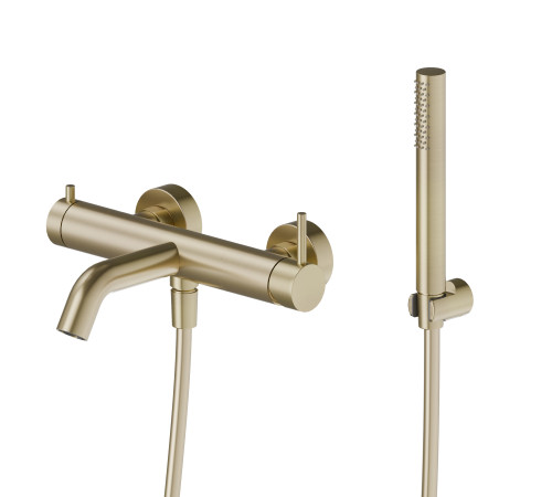 Смеситель для ванны настенный Newform X-Steel 316 с ручным душем излив 208 мм PVD Brushed Pale Gold 69641CX.59.098