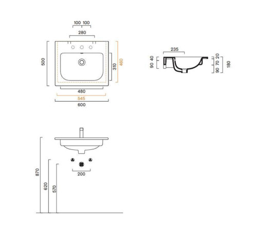 Раковина Catalano Italy 60х50 см без отверстия 0720610001