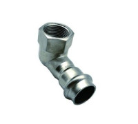 Пресс-угольник 90° Kromwell из нержавеющей стали с переходом на внутреннюю резьбу 15х1/2 KW.SP952001504