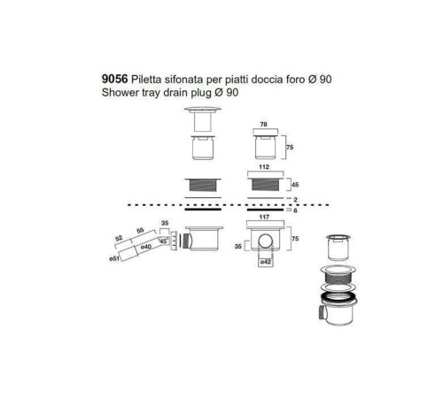 Сифон для душевого поддона Kerasan Retro 90 мм бронза 905693