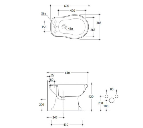 Биде напольное Kerasan Retro 60х38.5 см 1 отверстие белое 102001/760390