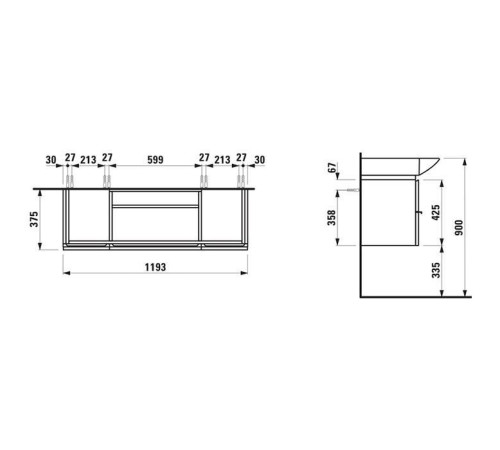 Комплект мебели подвесной Laufen Palace 120х51 см с раковиной и полотенцедержателем 8.1270.4.000.104.1 / 4.0130.2.075.463.R