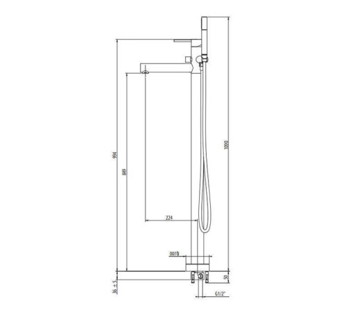 Смеситель для ванны напольный Gattoni Circle One 1090 мм с ручной лейкой черный матовый 9008/90NO