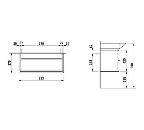 Тумба с раковиной Laufen Palace 90x51 см подвесная 2 ящика белый матовый 8.1170.2.000.104.R / 4.0125.2.075.463.R