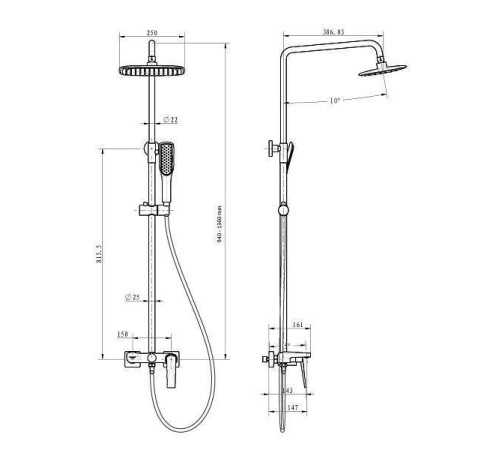 Душевая стойка Boheme Venturo с верхним душем темная сталь глянец 378-SGM