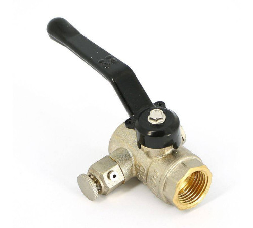 Кран шаровой LD Pride 44.345.15 с дренажным вентилем 1/2 ВР/ВР рычаг 44.345.15