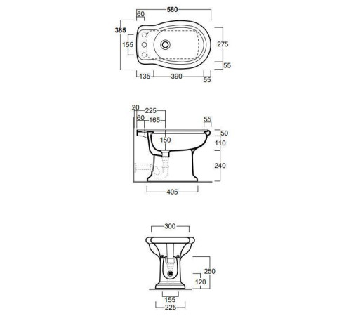 Биде напольное Simas Lante 39x58 см 1 отверстие белый LA04bi