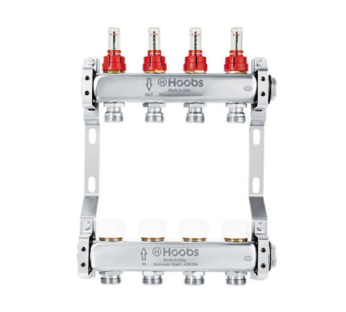 Комплект коллекторов Hoobs из нержавеющей стали с расходомерами 1 x 3/4 4 выхода HB-INCRK-804504