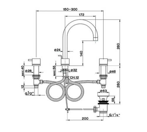 Смеситель для раковины Cisal Less New на 3 отверстия черный матовый LN00106040