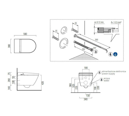 Унитаз-биде подвесной GSI WClean безободковый 590х375 мм черный матовый Ardesia 7418K26