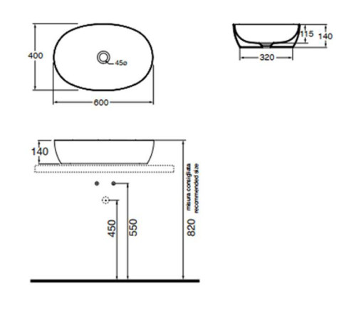 Раковина накладная Azzurra Elegance Circle 60x40x14 см Bianco lucido ELLA060400C0BI