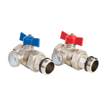 Комплект шаровых кранов для коллектора HOGERT Premium ГОСТ 1 с термометром 2 шт MC41206