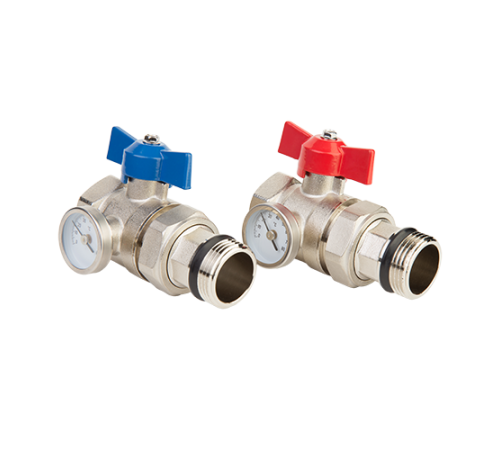 Комплект шаровых кранов для коллектора HOGERT Premium ГОСТ 1 с термометром 2 шт MC41206