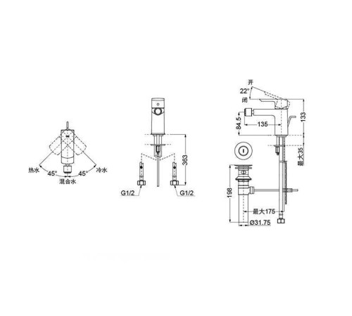 Смеситель для биде TOTO Jewelhex с донным клапаном хром TRG02301R