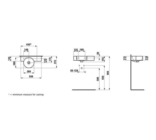 Раковина с полкой Laufen Val 55x31.5x11.5 см 1 отверстие Dx белая 8.1528.3.000.105.1