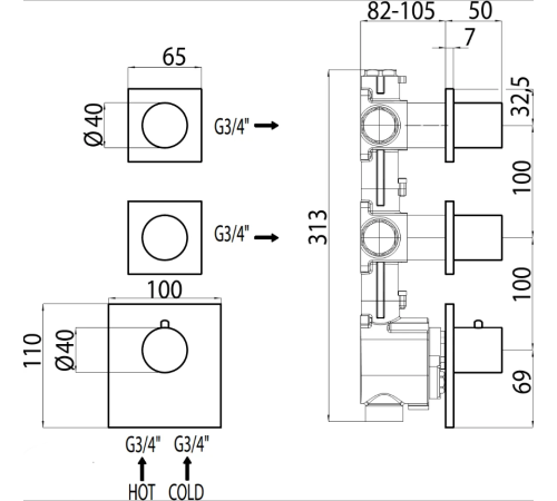 Внешняя часть термостата Bossini Outlets Z031203.094 HighFlow круглая ручка Шлифованный никель