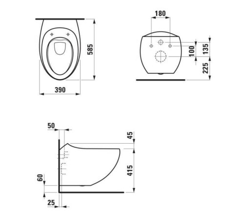 Унитаз подвесной Laufen Alessi One 58х39 см безободковый белый матовый 8.2097.1.757.000.1