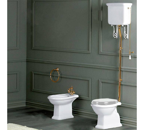 Унитаз напольный SIMAS Lante 38.5х58 см выпуск в стену белый/золото LAMN bi/LA02bi/LA06bi/R01oro