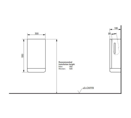 Сушилка для рук TOTO Public 300х186х550 мм подвесная белая TYC424W