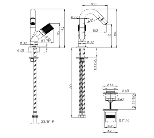 Смеситель для биде BOSSINI PLY однорычажный с донным клапаном 184 мм хром Z00902.030