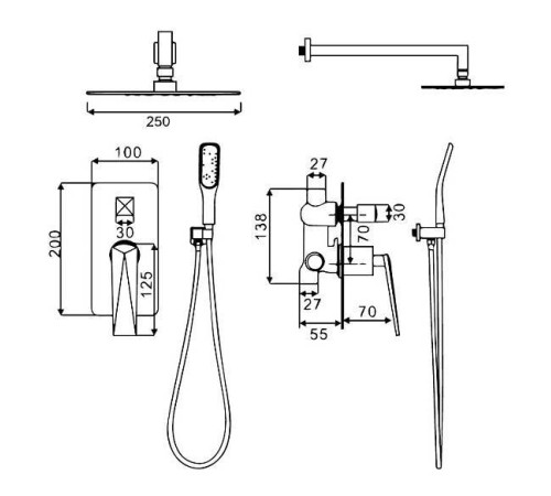 Душевая система Boheme Venturo встраиваемая со смесителем верхним и ручным душем белый глянцевый/золото 384-W